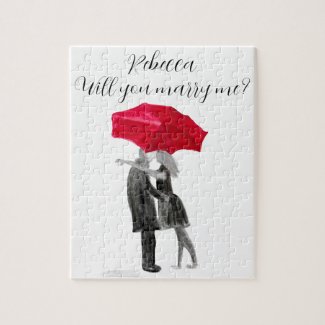 Love couple red umbrella Watercolor Valentines Day