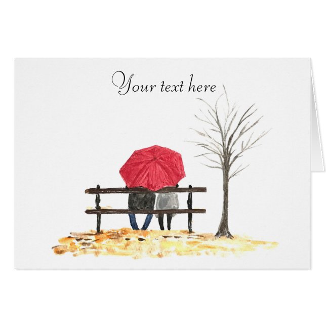 Love couple Red Umbrella Wedding Anniversary Cards (Front Horizontal)