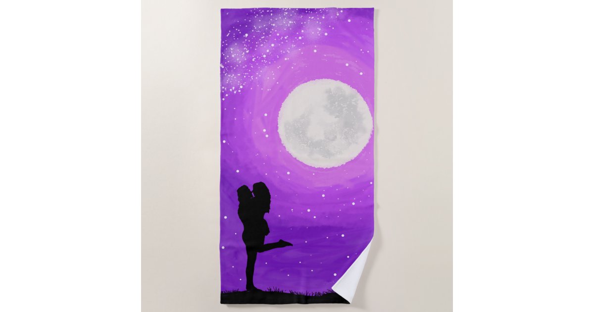 Love Couple Romantic Purple Night Full Moon Beach Towel Zazzle Com