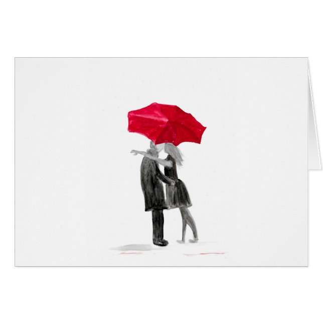Love couple with red umbrella cards (Front Horizontal)