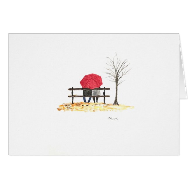 Love couple with red umbrella cards (Front Horizontal)