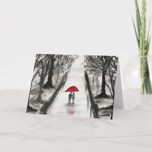 Love couple with red umbrella Folded Greeting Card