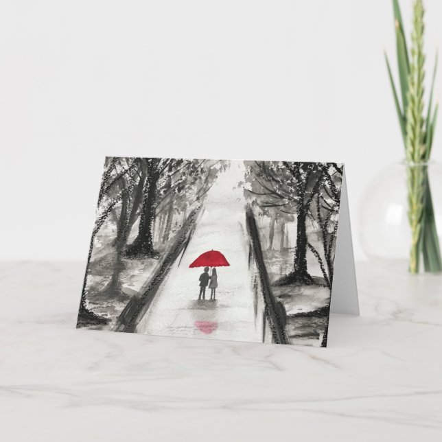 Love couple with red umbrella Folded Greeting Card (Front)