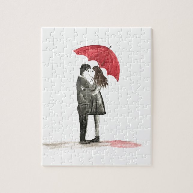 Love couple with red umbrella jigsaw puzzle (Vertical)