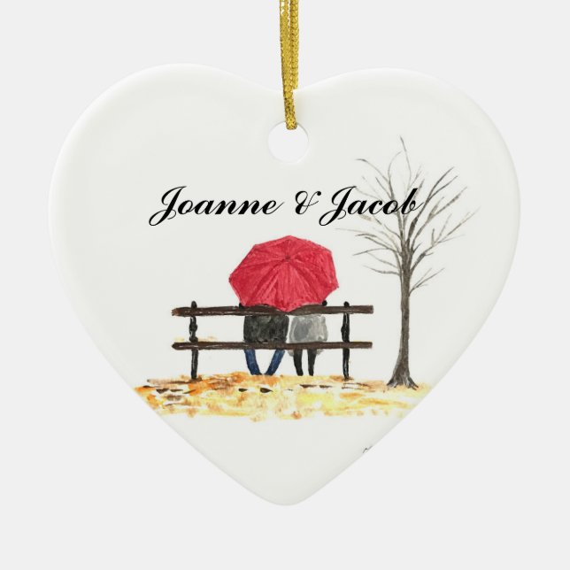 Love couple with red umbrella ornament (Front)