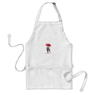 Love couple with red umbrella romantic couple kiss adult apron