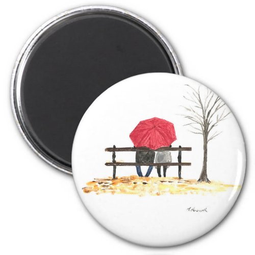 Love couple with red umbrella watercolor wedding  magnet