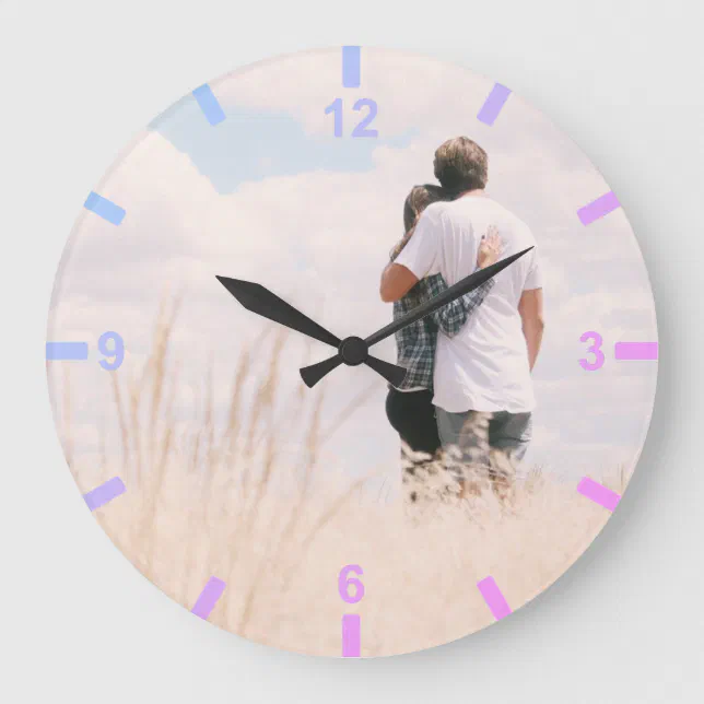Love Couples Photo Template With Digits Numbers Large Clock | Zazzle