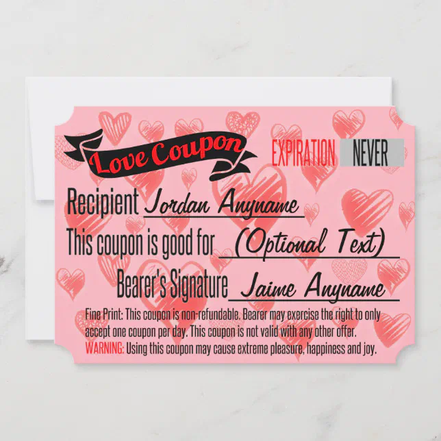 Love Coupon for BLANK Invitation Zazzle