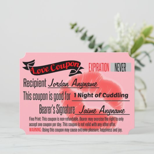 Love Coupon for CUDDLING (Standing Front)