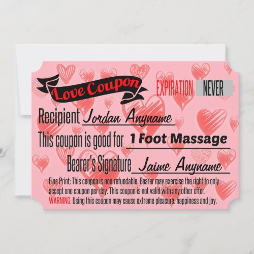 Love Coupon for Foot Massage Invitation