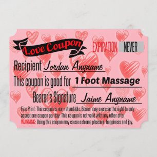 Love Coupon for Foot Massage Invitation