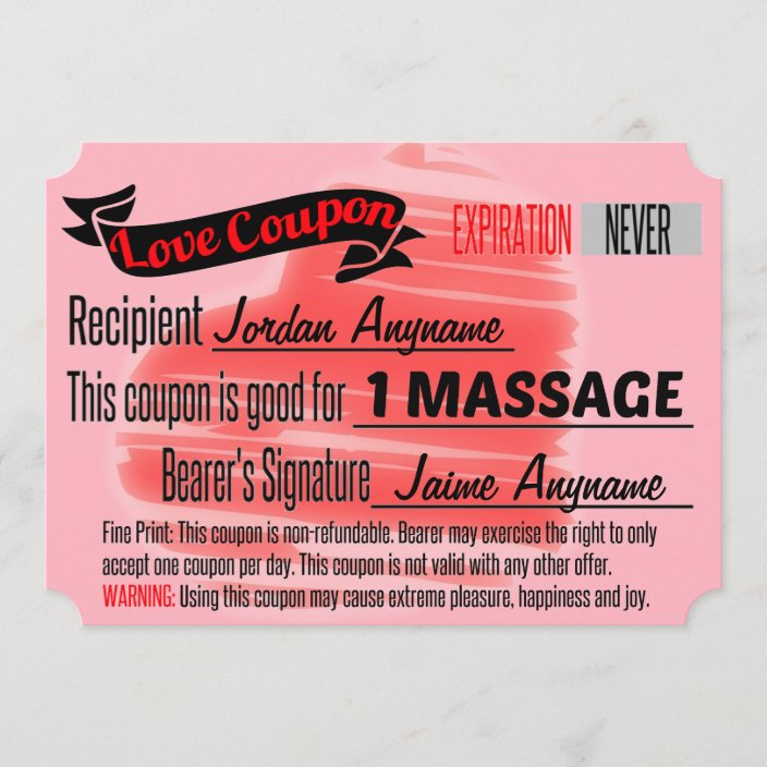 Love Coupon For Massage Invitation