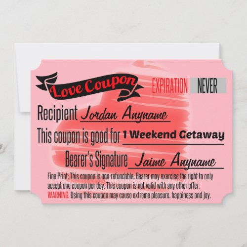 Love Coupon for Weekend Getaway