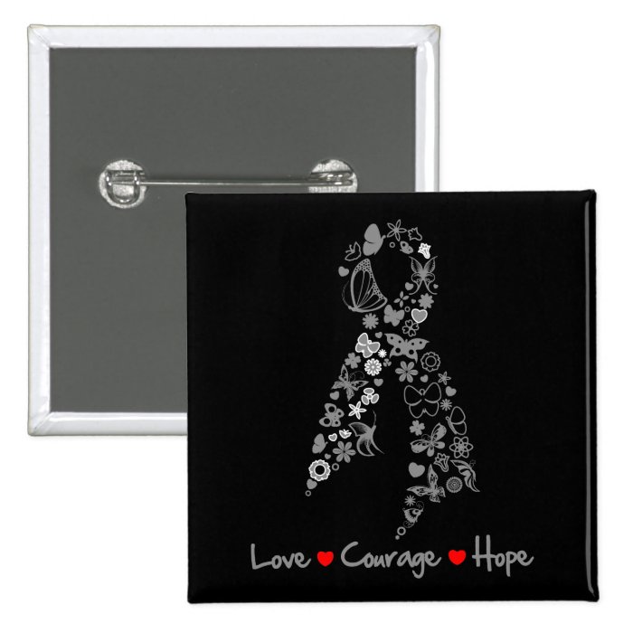 Love Courage Hope Butterfly   Brain Cancer Pinback Button