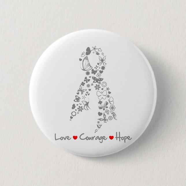 Love Courage Hope Butterfly - Brain Cancer Button (Front)