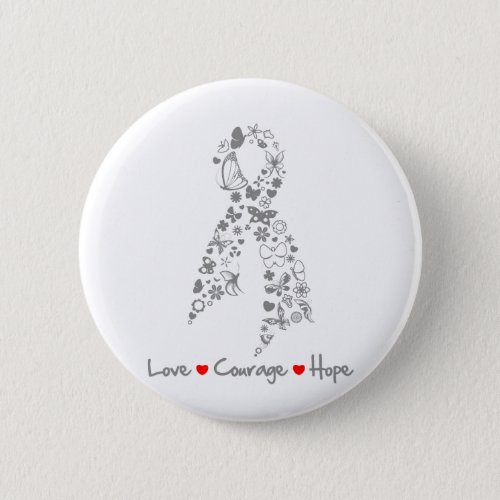 Love Courage Hope Butterfly _ Brain Cancer Button