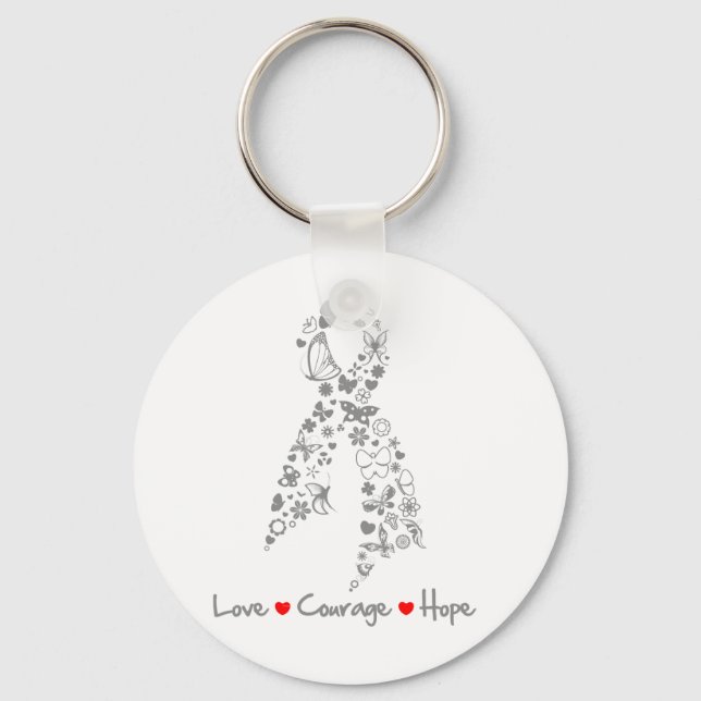 Love Courage Hope Butterfly - Brain Cancer Keychain (Front)