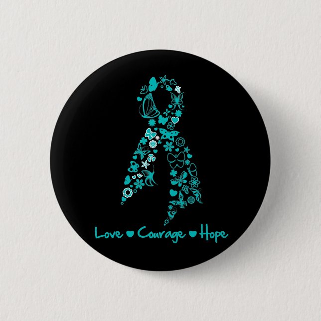 Love Courage Hope Butterfly -  Gynecologic Cancer Button (Front)