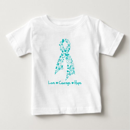 Love Courage Hope Butterfly _ Ovarian Cancer Baby T_Shirt