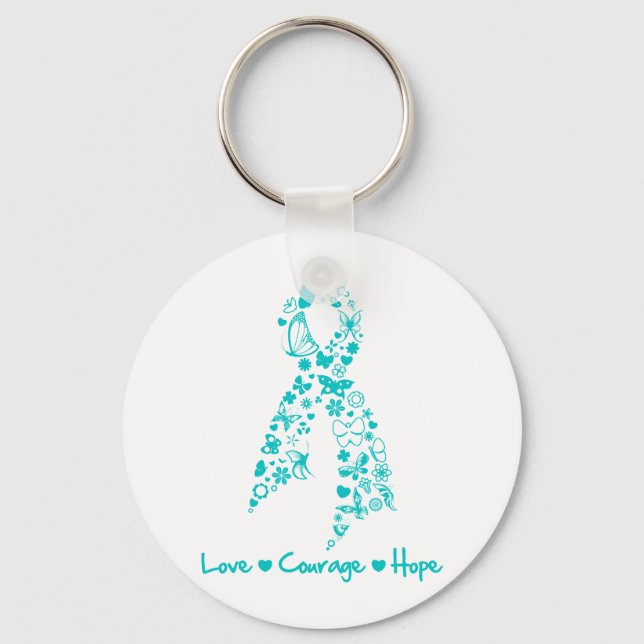 Love Courage Hope Butterfly - Ovarian Cancer Keychain (Front)