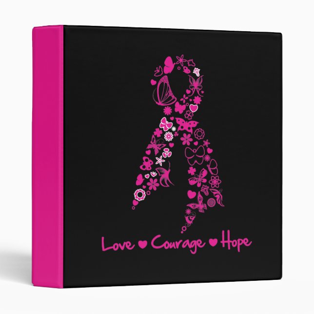 Love Courage Hope Butterfly Ribbon - Breast Cancer Binder (Front/Spine)