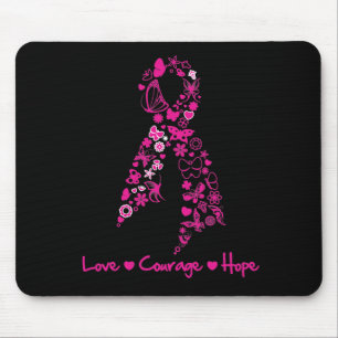 Love Courage Hope Butterfly Ribbon - Breast Cancer Mouse Pad