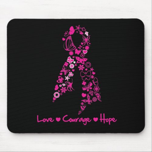 Love Courage Hope Butterfly Ribbon _ Breast Cancer Mouse Pad
