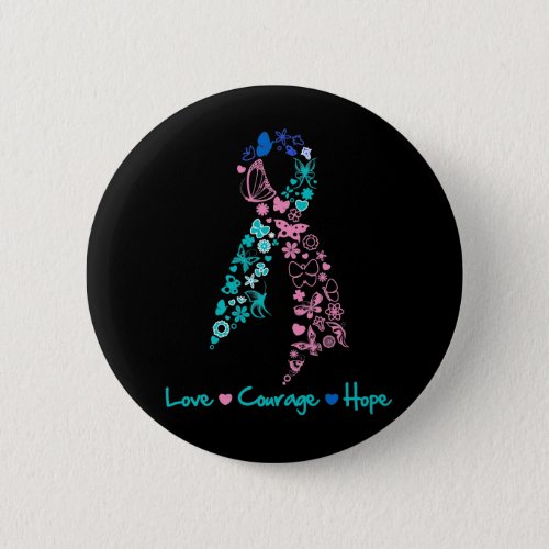 Love Courage Hope Butterfly _  Thyroid Cancer Pinback Button