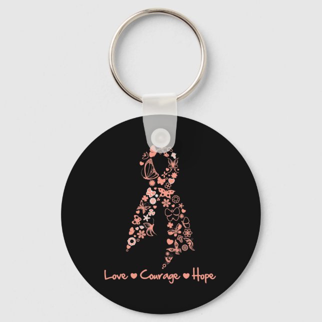 Love Courage Hope Butterfly - Uterine Cancer Keychain (Front)