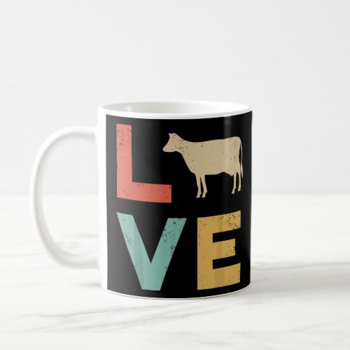 Love Cow Vintage Retro Dairy Cattle Livestock Farm Coffee Mug