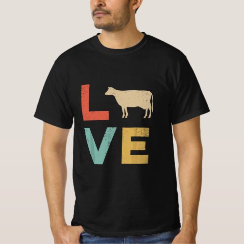 Love Cow Vintage Retro Dairy Cattle Livestock Farm T_Shirt