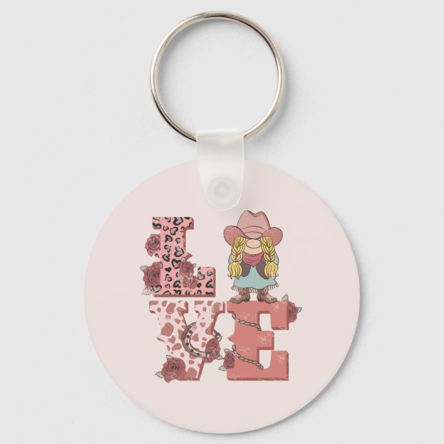 Love & Cowgirl Spirit – Vintage Country Style Keychain (Front)