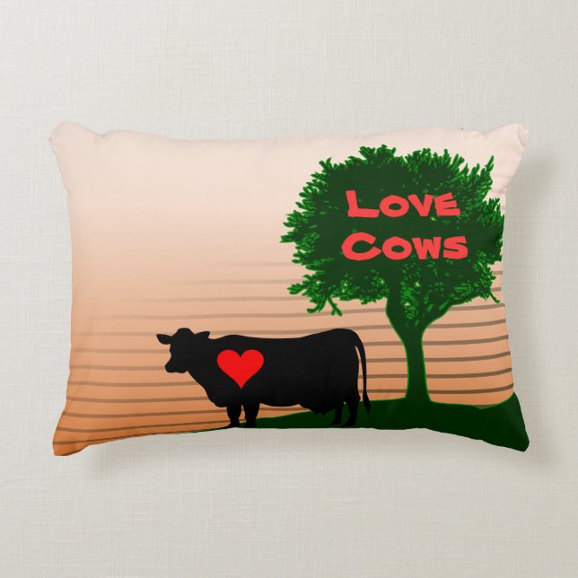 Love Cows- Cow Silhouette with Lone Tree Accent Pillow (Front)
