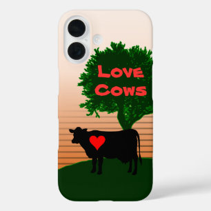 Love Cows- Cow Silhouette with Lone Tree iPhone 16 Case