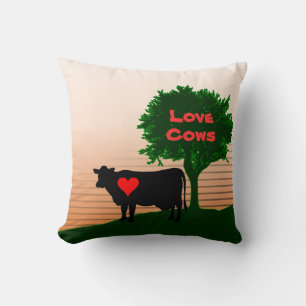 Love Cows- Cow Silhouette with Lone Tree Throw Pillow