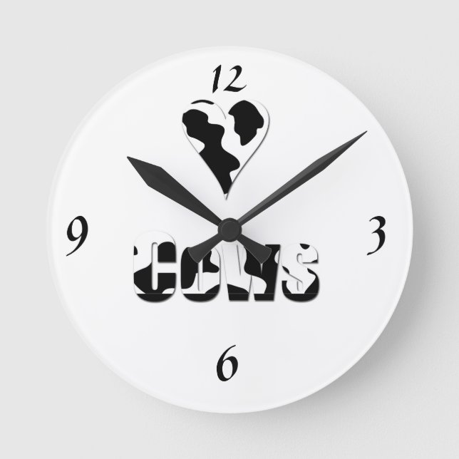Love cows, heart in black and white cow print round clock (Front)