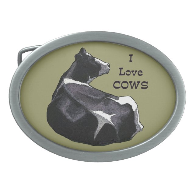 Love Cows: Holstein Dairy Cow Illustration: Farm Oval Belt Buckle (Front)