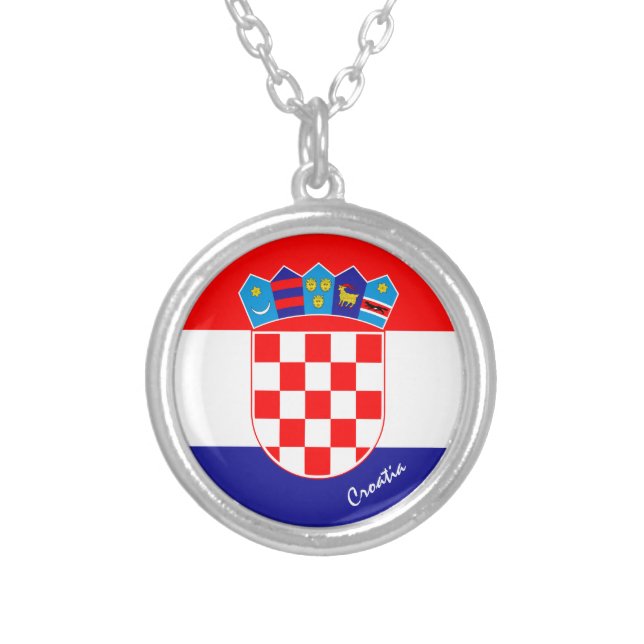 Love Croatia & Croatian Flag fashion / sports fans Silver Plated Necklace (Front)