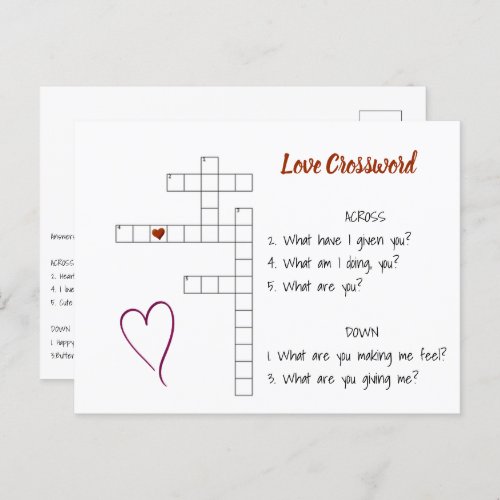 Love Crossword Red Heart  Postcard