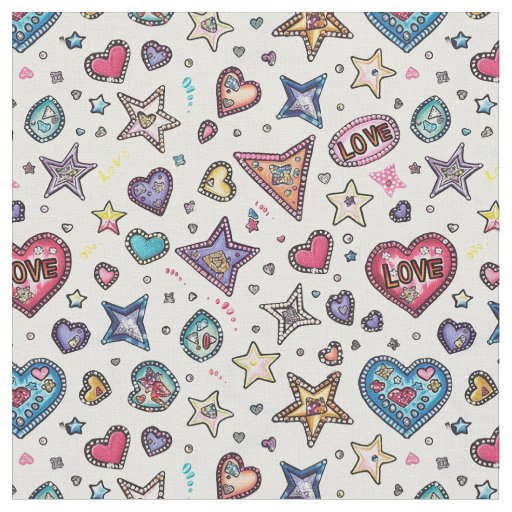Love & Crystals | Crystal Hearts Seamless Pattern  Fabric