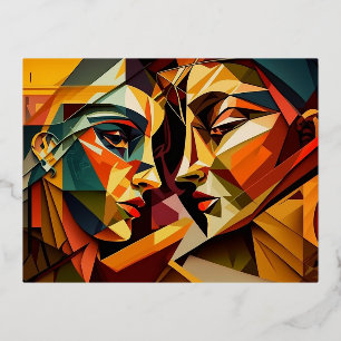 Love Cubism Foil Holiday Postcard