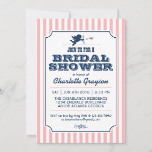 Love Cupid Invitation in Navy Blue and Pink