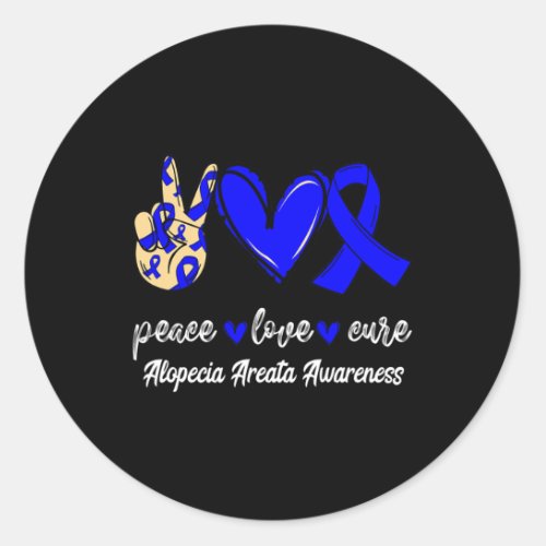 Love Cure Alopecia Areata Blue Ribbon Awareness  Classic Round Sticker