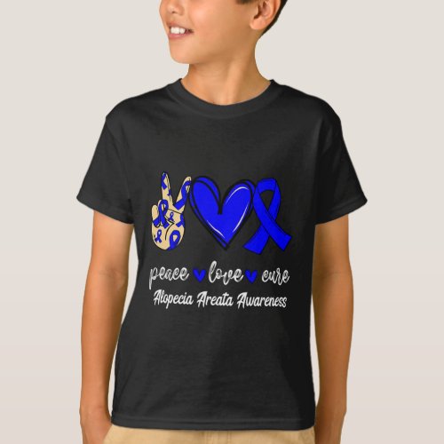 Love Cure Alopecia Areata Blue Ribbon Awareness  T_Shirt