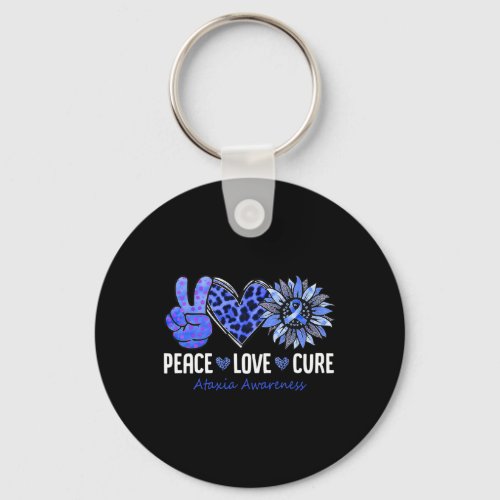 Love Cure Ataxia Awareness Month Blue Sunflower Ri Keychain