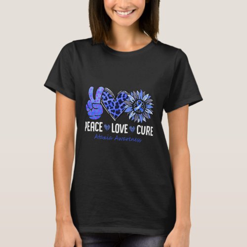 Love Cure Ataxia Awareness Month Blue Sunflower Ri T_Shirt