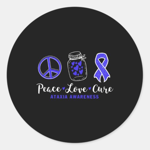 Love Cure Ataxia Awareness With Blue Ribbon  Classic Round Sticker