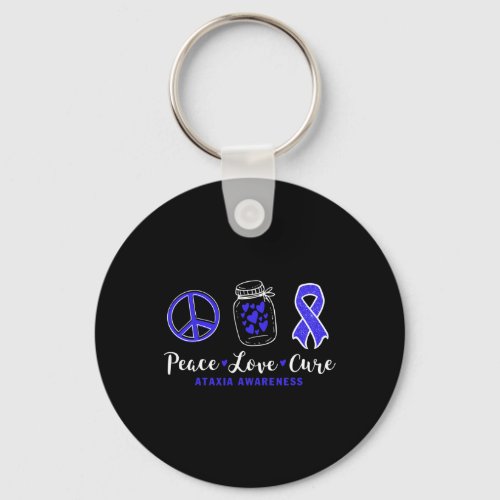 Love Cure Ataxia Awareness With Blue Ribbon  Keychain