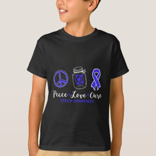 Love Cure Ataxia Awareness With Blue Ribbon  T_Shirt